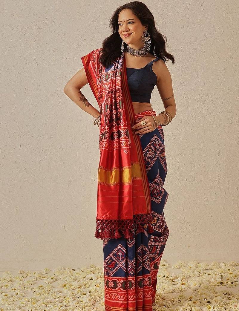 Multicolor woven art silk traditional saree with blouse piece