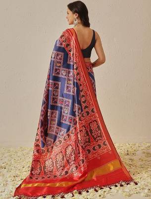 Multicolor woven art silk traditional saree with blouse piece 2