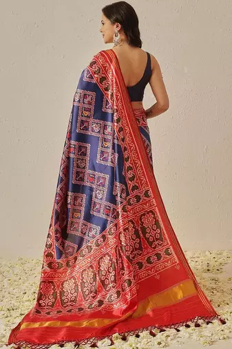Multicolor woven art silk traditional saree with blouse piece