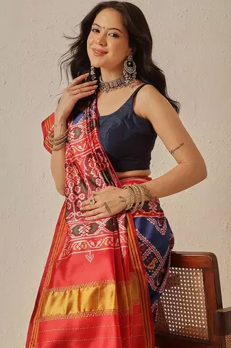Multicolor woven art silk traditional saree with blouse piece