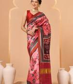 Pink printed art silk ethnic saree with blouse piece