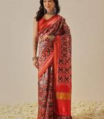 Red woven art silk traditional saree with blouse piece