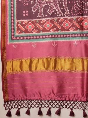 Pink printed art silk ethnic saree with blouse piece 4
