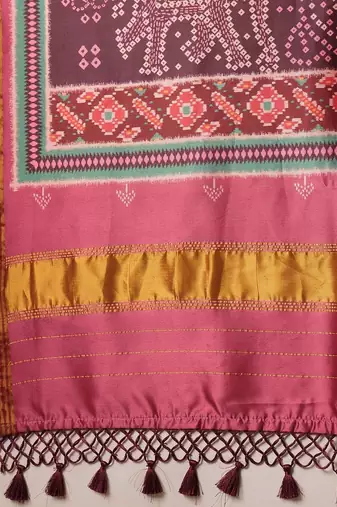Pink printed art silk ethnic saree with blouse piece