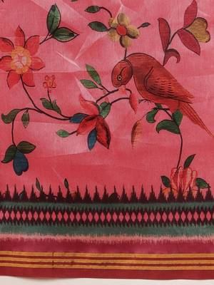 Pink printed art silk ethnic saree with blouse piece 5