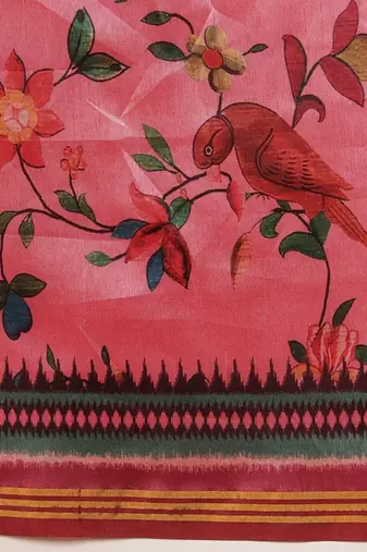 Pink printed art silk ethnic saree with blouse piece