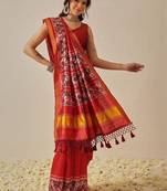 Red woven art silk traditional saree with blouse piece