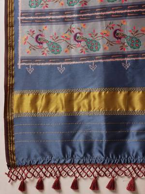 Navy blue woven art silk traditional saree with blouse piece 4