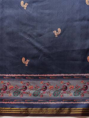 Navy blue woven art silk traditional saree with blouse piece 5