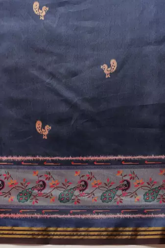 Navy blue woven art silk traditional saree with blouse piece