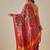 Red printed art silk ethnic saree with blouse piece