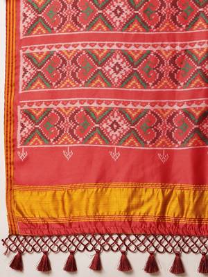 Orange woven art silk traditional saree with blouse piece 4