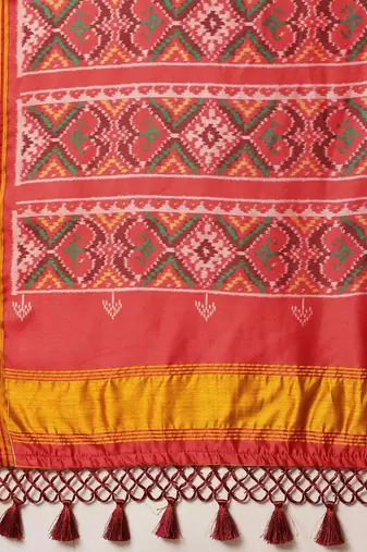 Orange woven art silk traditional saree with blouse piece