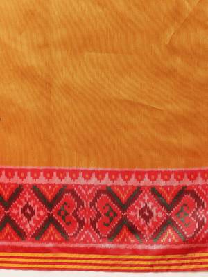 Orange woven art silk traditional saree with blouse piece 5