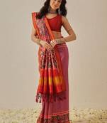Pink woven art silk traditional saree with blouse piece