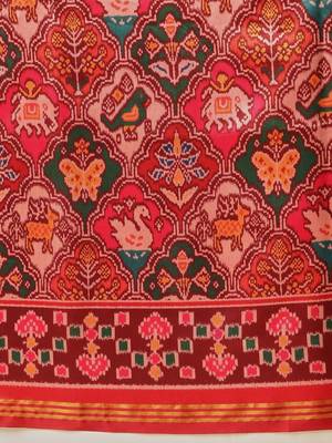 Red printed art silk ethnic saree with blouse piece 5