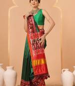 Green woven art silk traditional saree with blouse piece