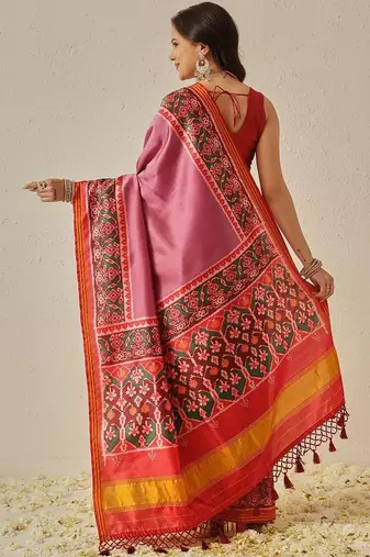 Pink woven art silk traditional saree with blouse piece