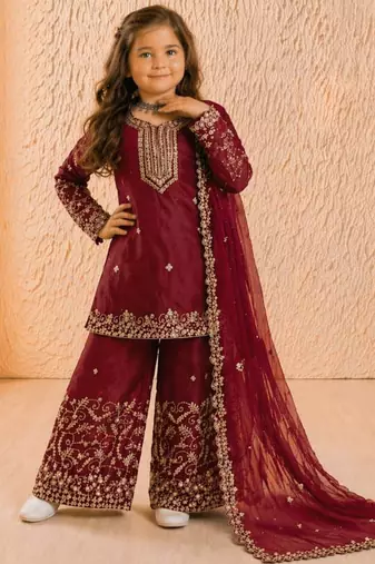 maroon pure gmy silk salwar suit set with heavy embroidery 3 mm sequence & coding dori work - designer party wear