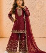 maroon pure gmy silk salwar suit set with heavy embroidery 3 mm sequence & coding dori work - designer party wear