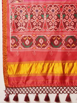 Pink woven art silk traditional saree with blouse piece 4