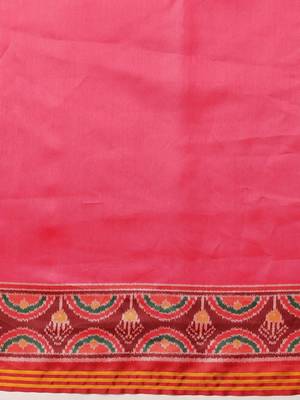 Pink woven art silk traditional saree with blouse piece 5