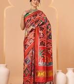 Red woven art silk traditional saree with blouse piece