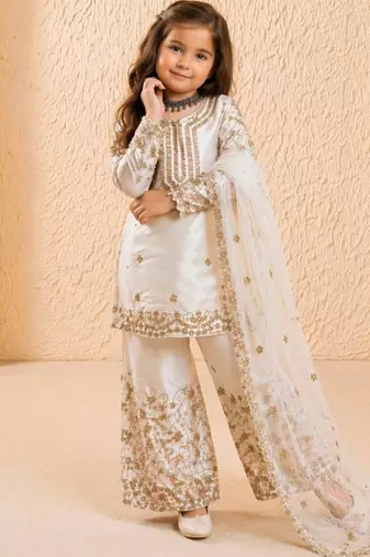white pure gmy silk salwar suit set with heavy embroidery 3 mm sequence & coding dori work - designer party wear