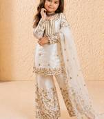 white pure gmy silk salwar suit set with heavy embroidery 3 mm sequence & coding dori work - designer party wear