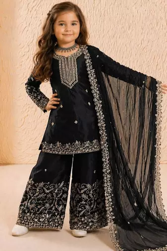 black pure gmy silk salwar suit set with heavy embroidery 3 mm sequence & coding dori work - designer party wear