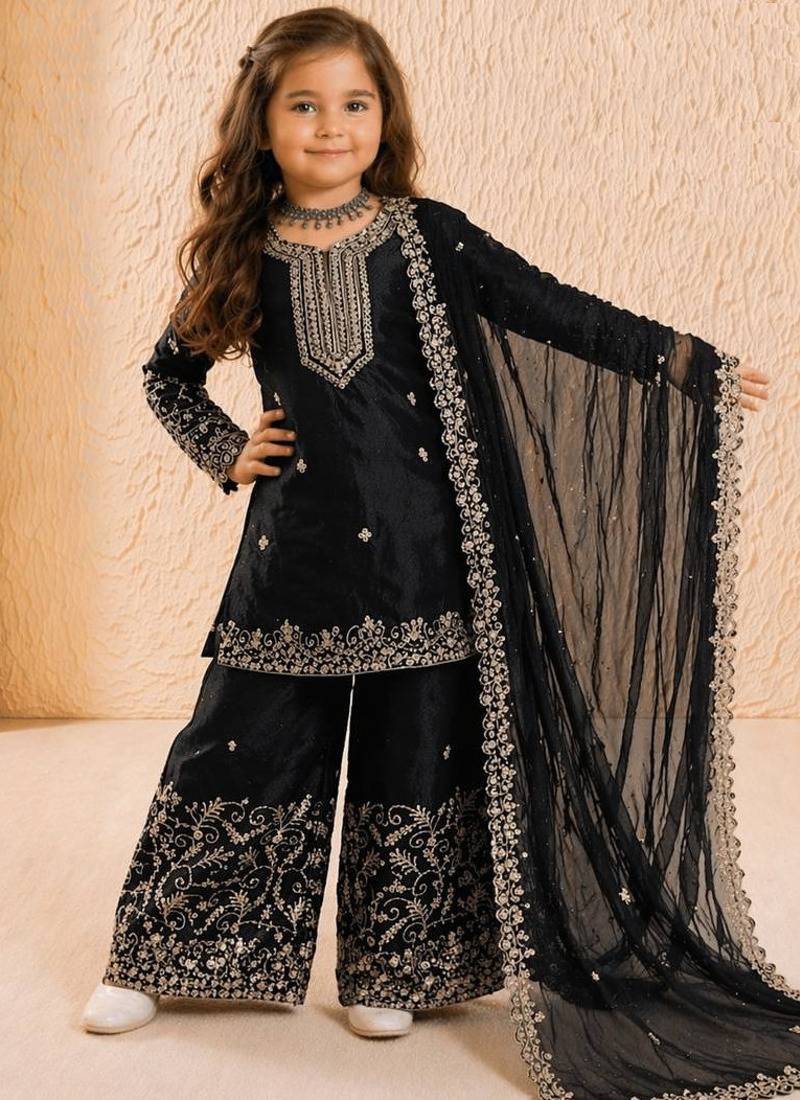 black pure gmy silk salwar suit set with heavy embroidery 3 mm sequence & coding dori work - designer party wear