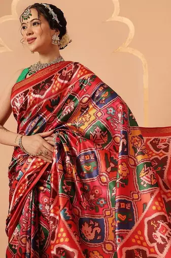Red woven art silk traditional saree with blouse piece