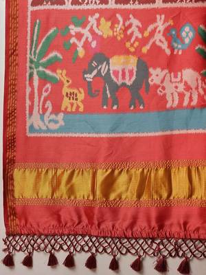 Red woven art silk traditional saree with blouse piece 4