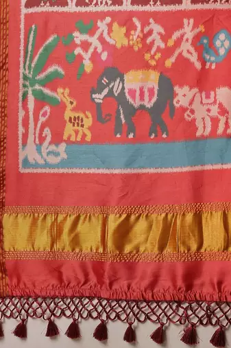 Red woven art silk traditional saree with blouse piece