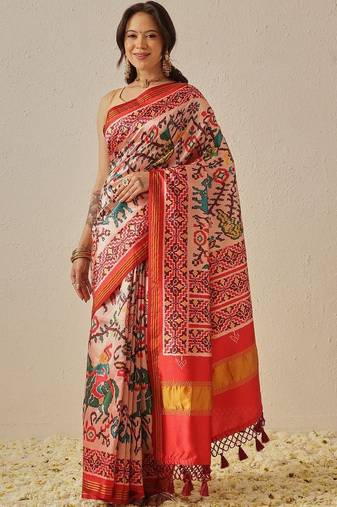 Pink woven art silk traditional saree with blouse piece
