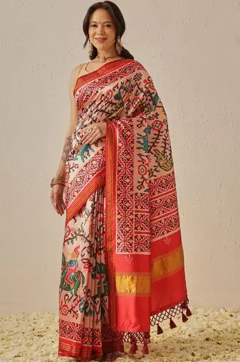 Pink woven art silk traditional saree with blouse piece