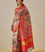 Pink woven art silk traditional saree with blouse piece