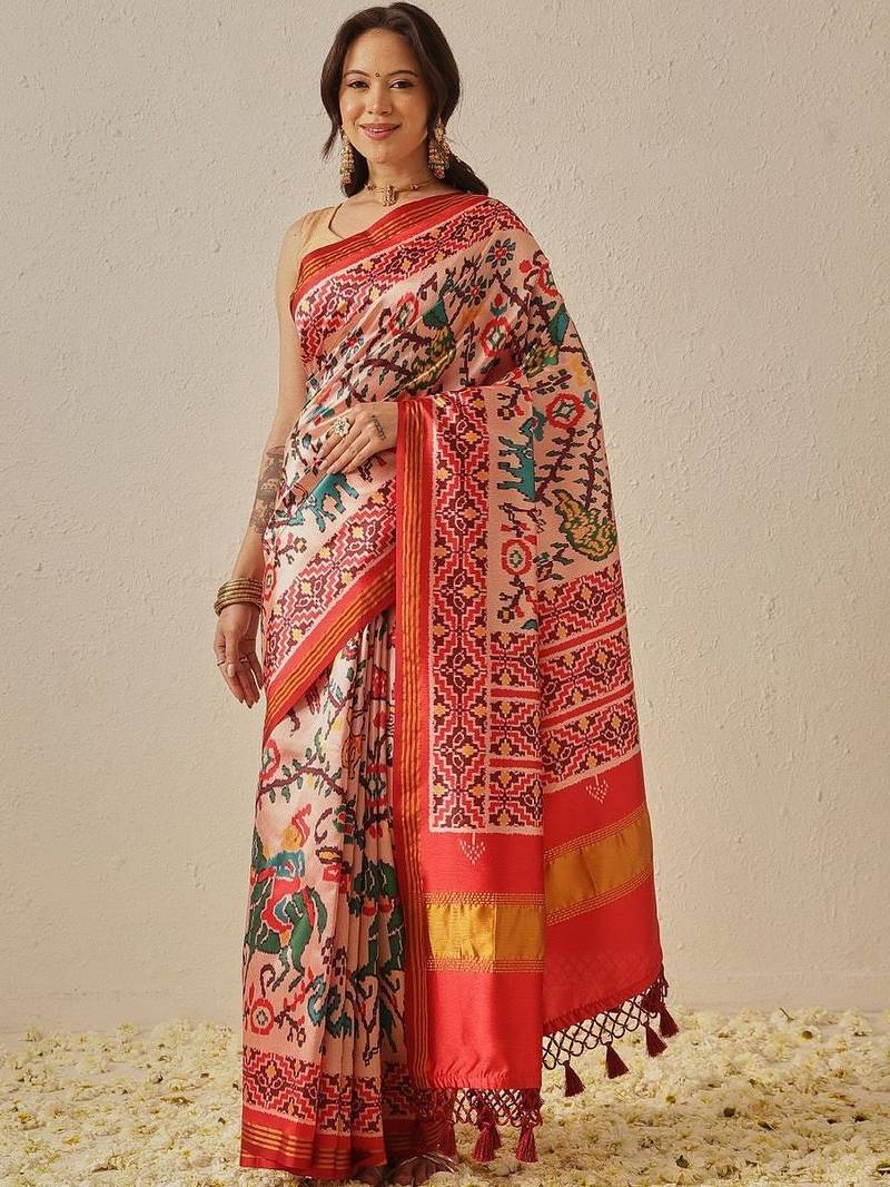 Pink woven art silk traditional saree with blouse piece