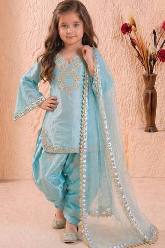 Sky blue pure roman glass sillk salwar suit set with heavy embroidery sequence work - designer party wear