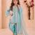 Sky blue pure roman glass sillk salwar suit set with heavy embroidery sequence work - designer party wear