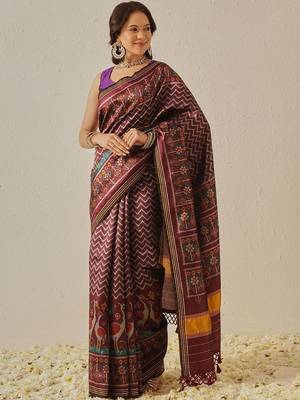Maroon woven art silk traditional saree with blouse piece 1