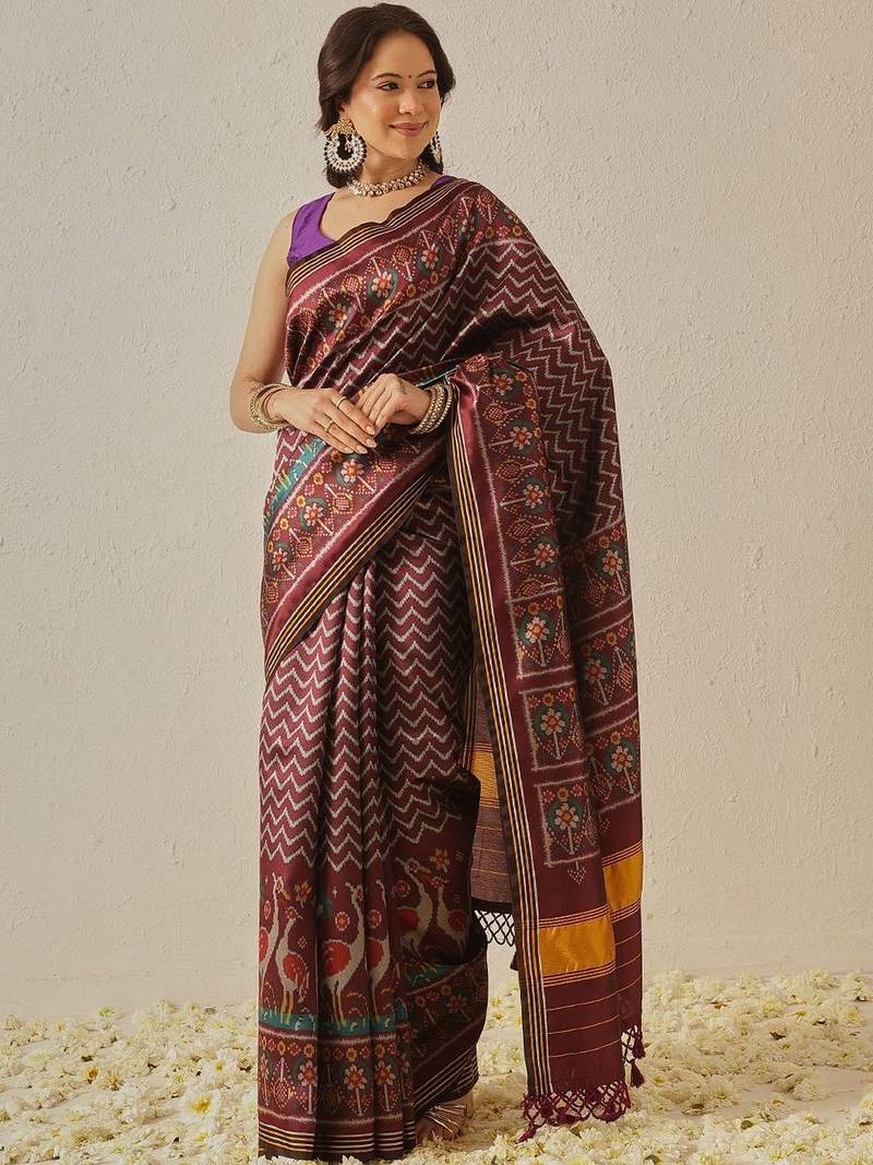 Maroon woven art silk traditional saree with blouse piece