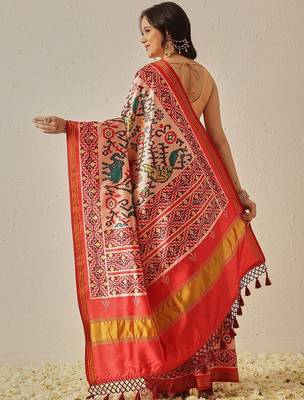 Pink woven art silk traditional saree with blouse piece 2
