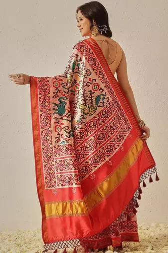 Pink woven art silk traditional saree with blouse piece