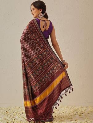 Maroon woven art silk traditional saree with blouse piece 2