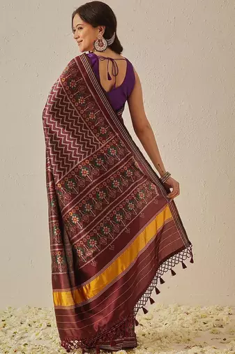 Maroon woven art silk traditional saree with blouse piece