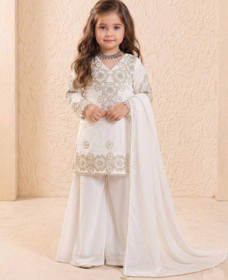 white heavy fox georgette salwar suit set with heavy embroidery 3 mm sequence work - designer party wear