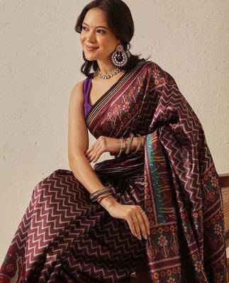 Maroon woven art silk traditional saree with blouse piece 3