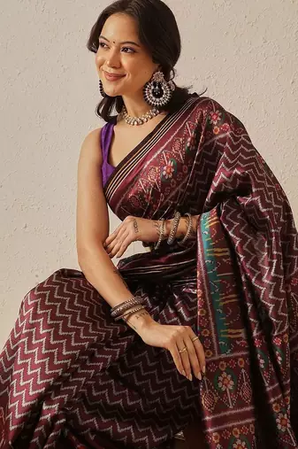 Maroon woven art silk traditional saree with blouse piece