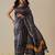 Navy blue printed art silk ethnic saree with blouse piece